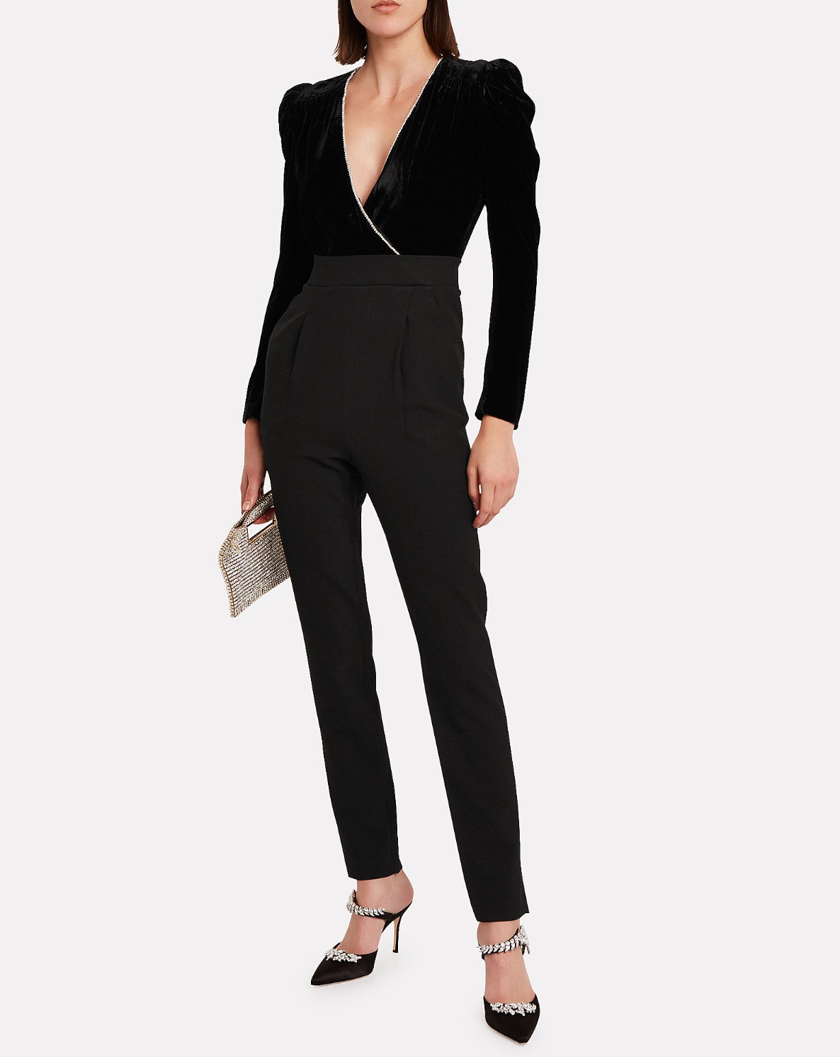 Veronica Beard Cleo Black Embellished Jeweled Velvet Crepe Jumpsuit Size 0